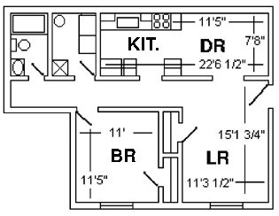 One (1) Bedroom X-Large floorplan