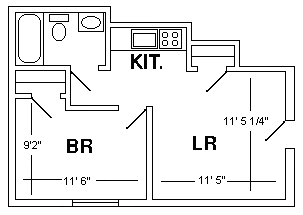 One (1) Bedroom floorplan