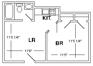 One (1) Bedroom floorplan