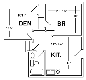 One (1) Bedroom w/ Den floorplan