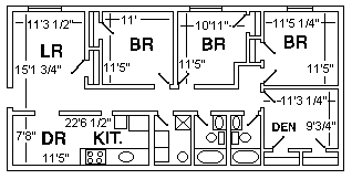 Three (3) Bedroom w/ Den floorplan